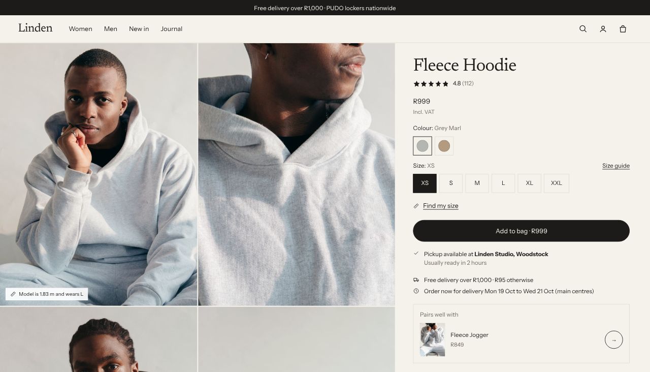 Fewer size questions in the Seam Shopify theme