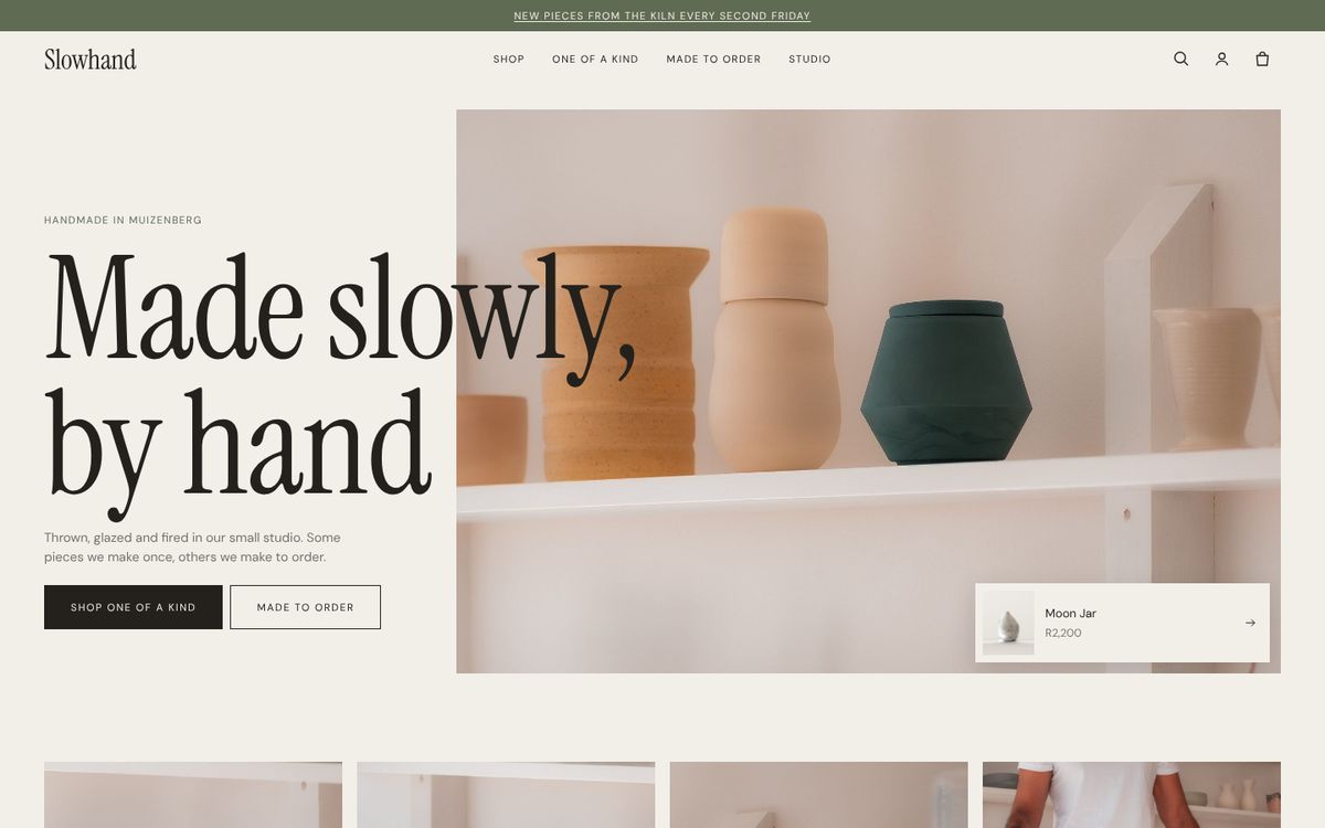 The Kiln Shopify theme for handmade homeware on a laptop